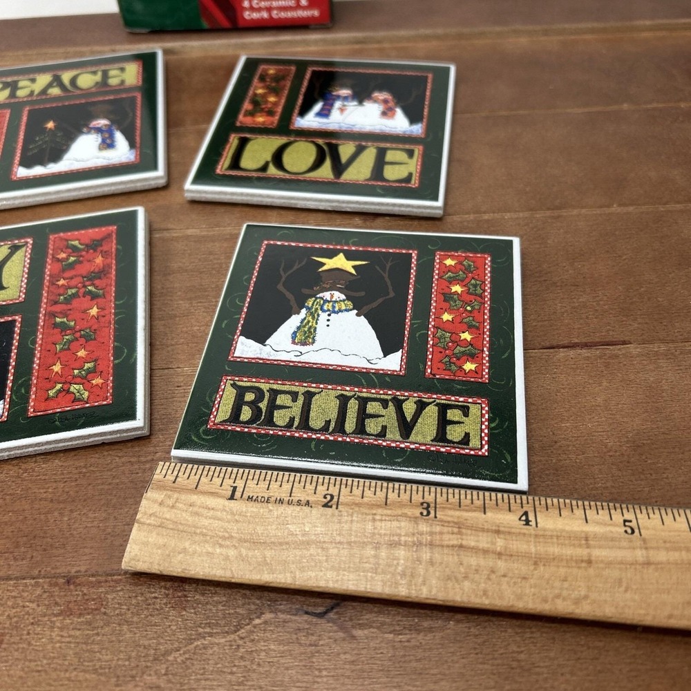 Lisa Hilliker‎ Christmas Holiday 4 Ceramic Cork Coasters Set, LRI Holiday - Picture 2 of 5